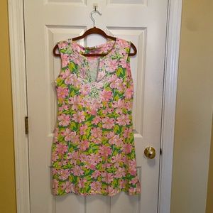 BARBARA GERWIT Vintage Sleeveless Knit Shift Dress Embroidered Floral Print (M)